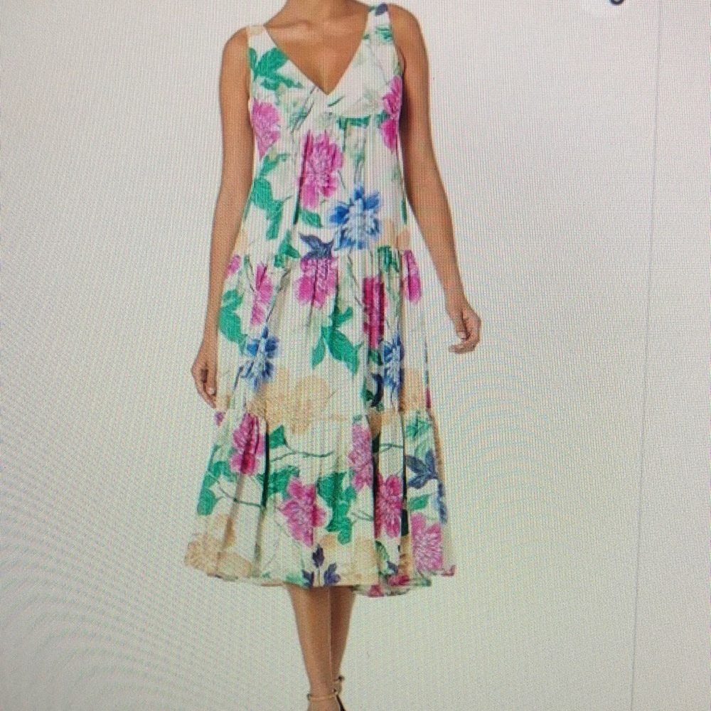 Taylor Dress Sleeveless Floral Print Midi Dress Sz 2